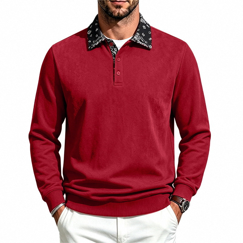 Herren Langarm-Polo aus Baumwollmischung mit kontrastierendem Hemdkragen – Cavello