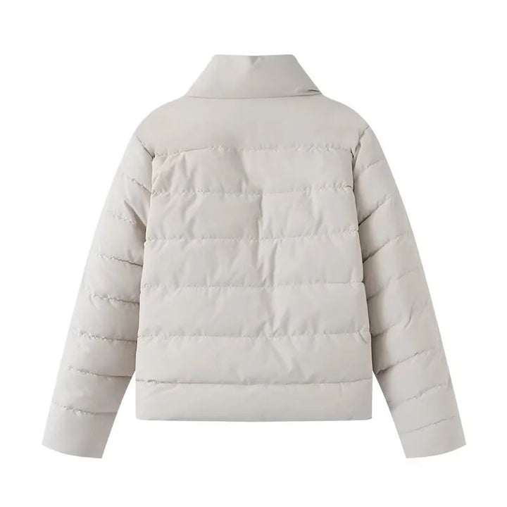 Damen leichte wattierte Kurzsteppjacke mit hohem Stehkragen und Zwei-Wege-Reißverschluss – Célinea