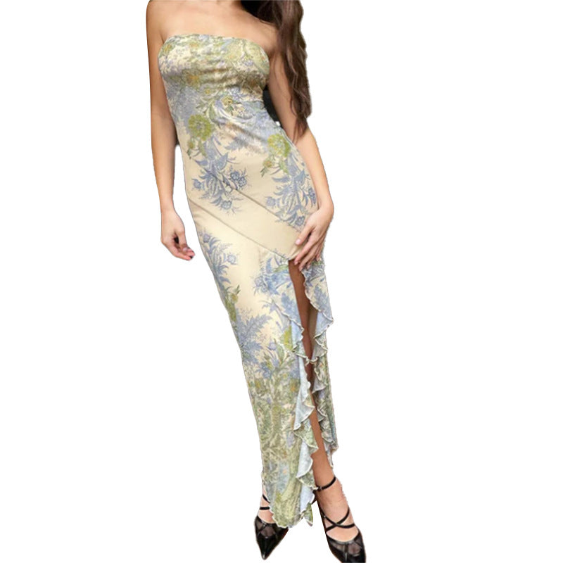 Damen Elegantes Bandeau-Kleid mit floralem Design und hohem Schlitz Echo Archiv