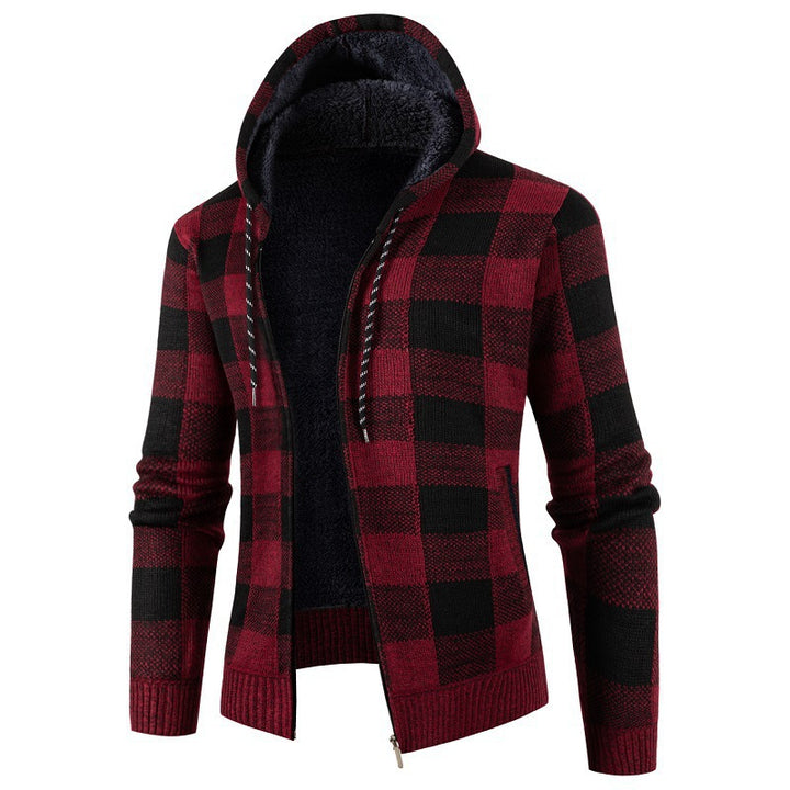 Herren Fleece-Kapuzenjacke mit Karomuster und weichem Innenfutter Echoarchiv