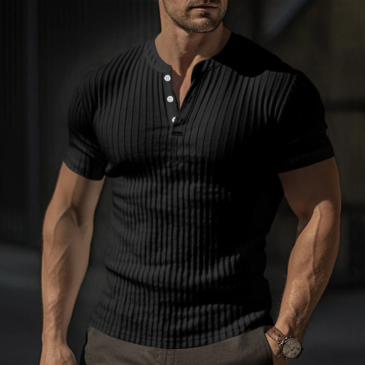 Herren kurzärmeliges Henley-T-Shirt aus strukturiertem Baumwollmix Echoarchiv