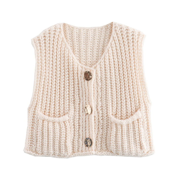 Damen modische Strickweste mit Knopfdetails und aufgesetzten Taschen Echoarchiv