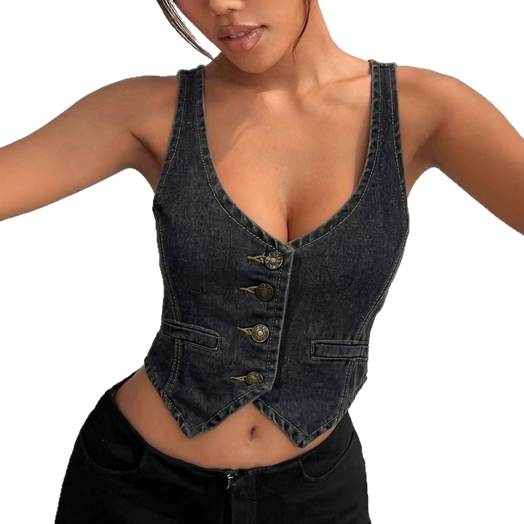 Damen Denim Bustier-Top mit Knopfdetails und verlängerter Silhouette Echo Archiv