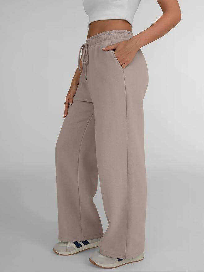 Damen weite Loungehose mit hohem Elastikbund, verstellbarem Kordelzug und fließender Palazzosilhouette – Avélisse