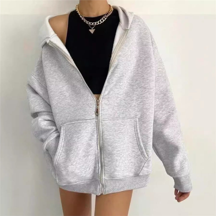 Damen nan oversized Zip-Hoodie mit French-Terry Fleece, Kängurutaschen und verlängerten Ärmelbündchen Echo Archiv