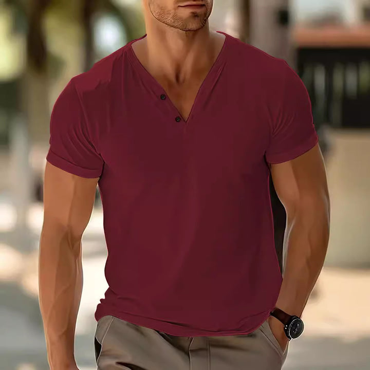 Herren nan kurzärmeliges Henleyshirt mit V-Ausschnitt und Zweiknopfleiste aus Baumwollmix Echo Archiv