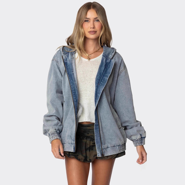 Damen Oversized Denimjacke mit Kapuze und elastischen Bündchen Echo Archiv