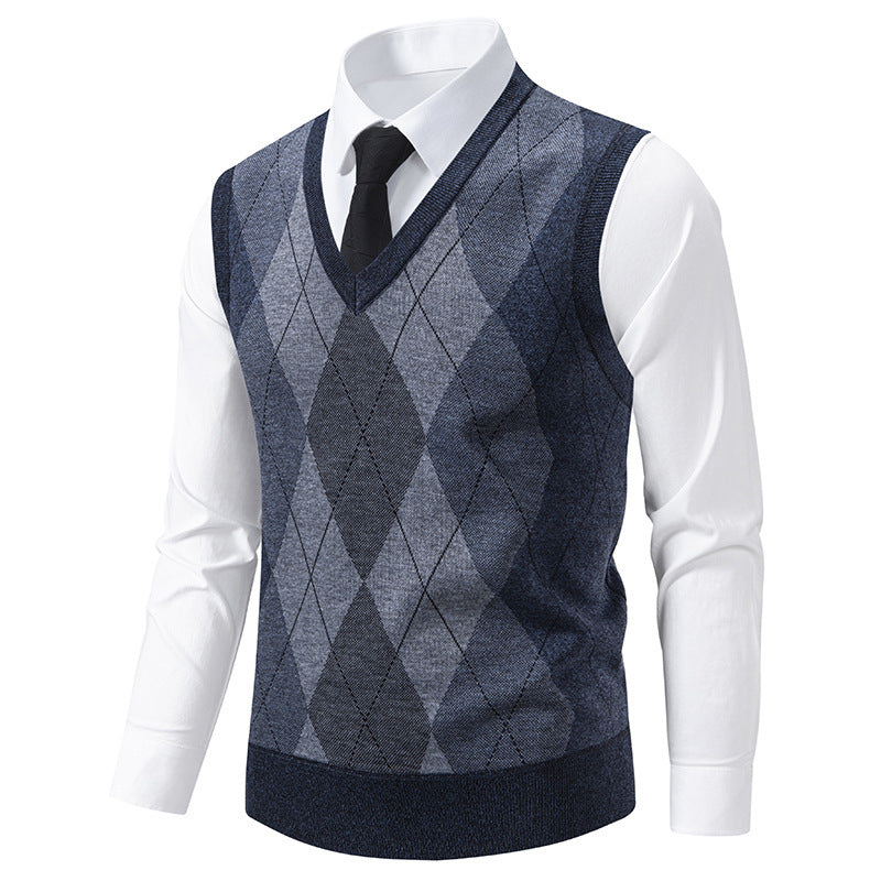 Herren Pullover mit V-Ausschnitt und klassischem Rautenmuster Echoarchiv