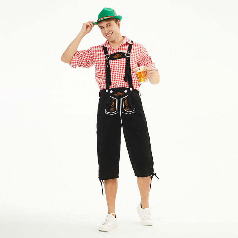 Herren nan moderne Samt-Trachtenkniebundhose mit dekorativer Stickerei und verstellbaren Trägern Echo Archiv
