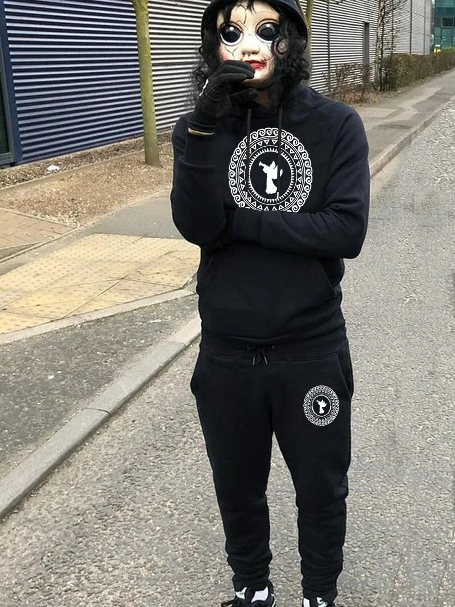 Herren sportliches Hoodie- und Jogginghose-Set mit kreativem Design Echoarchiv