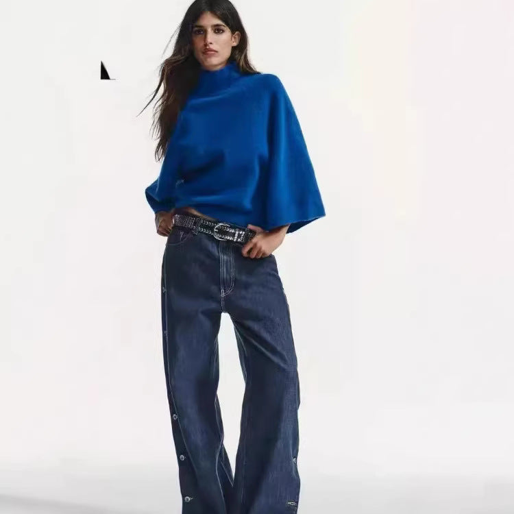 Damen Oversize Strickponcho mit Rollkragen und Raglanärmeln Echoarchiv
