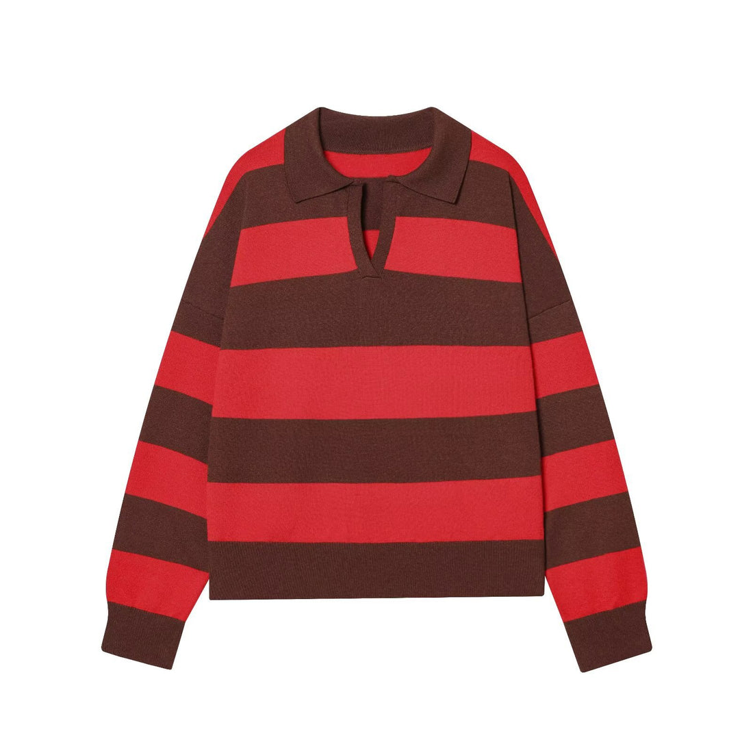 Damen Oversize Cropped Rugby-Pullover mit Polokragen und V‑Ausschnitt Echoarchiv