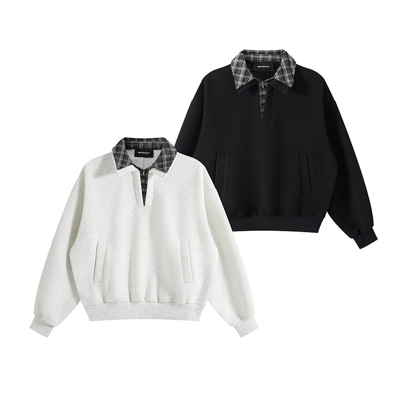 Unisex Lagenlook-Sweatshirt mit eingenähtem Karokragen und seitlichen Einschubtaschen Echoarchiv