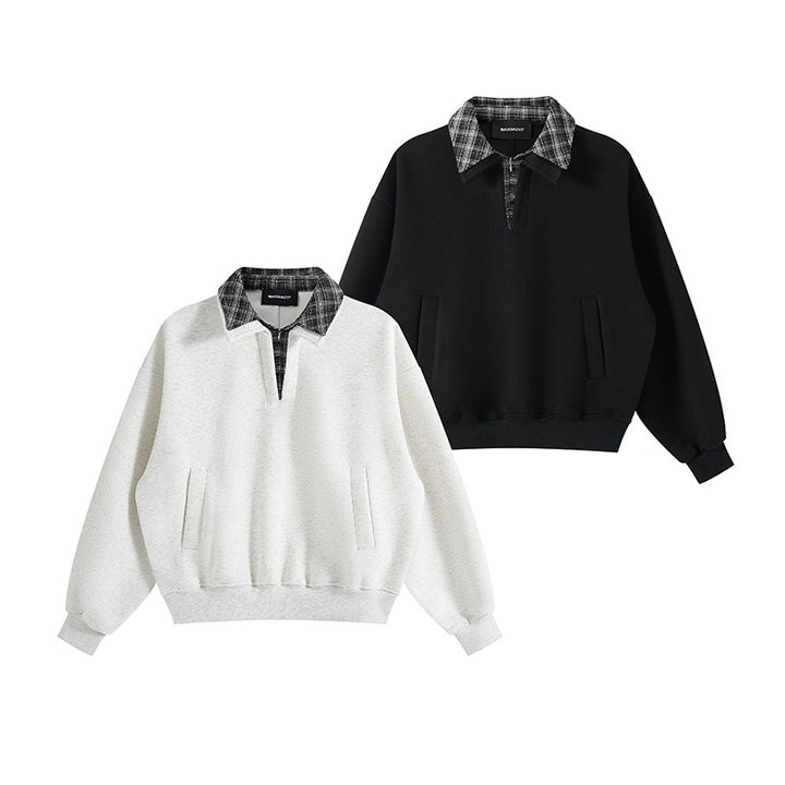Unisex Lagenlook-Sweatshirt mit eingenähtem Karokragen und seitlichen Einschubtaschen Echoarchiv