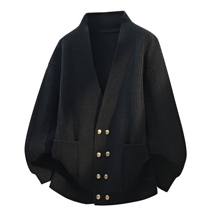 Damen Oversize Strickcardigan mit Schalkragen, doppelreihiger Knopfleiste & Eingrifftaschen Echoarchiv