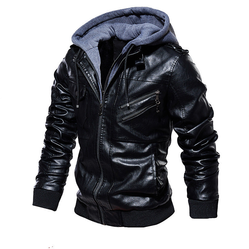 Herren Trendige Lederjacke mit Kapuze Echo Archiv