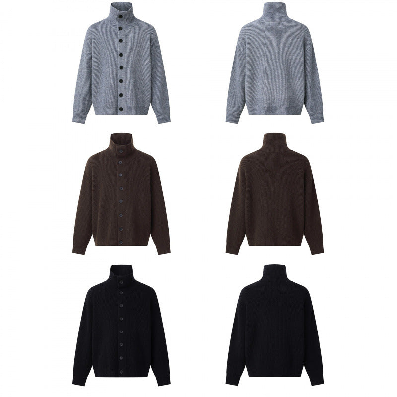 Unisex Boxy-Strickjacke mit Hemdkragen, gerippter Struktur und durchgehender Knopfleiste Echo Archiv