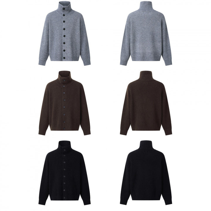 Unisex Boxy-Strickjacke mit Hemdkragen, gerippter Struktur und durchgehender Knopfleiste Echo Archiv
