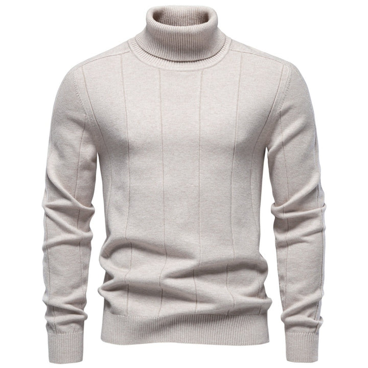 Herren Rollkragenpullover aus hochwertigem Feinstrick mit vertikaler Strukturnaht Echoarchiv