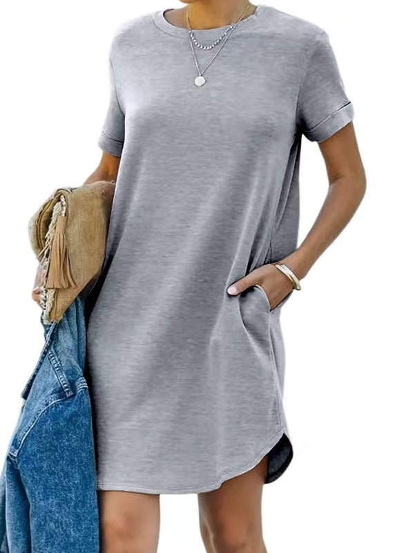 Damen lässiges Freizeitkleid mit Taschen und Rundhalsausschnitt Echoarchiv