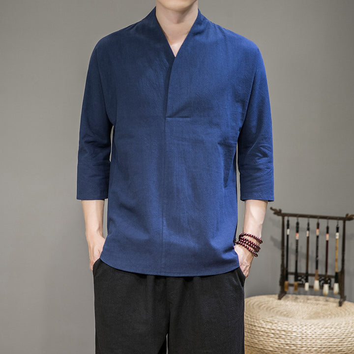 Herren nan modern geschnittene Kimono-Hemdjacke mit V-Kragen und 3/4-Ärmeln Echo Archiv
