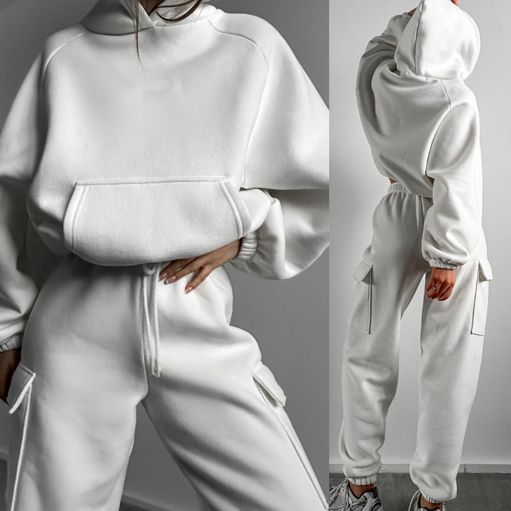 Damen oversized Hoodie mit Kängurutasche und Cargo-Jogginghose Set – Auréline