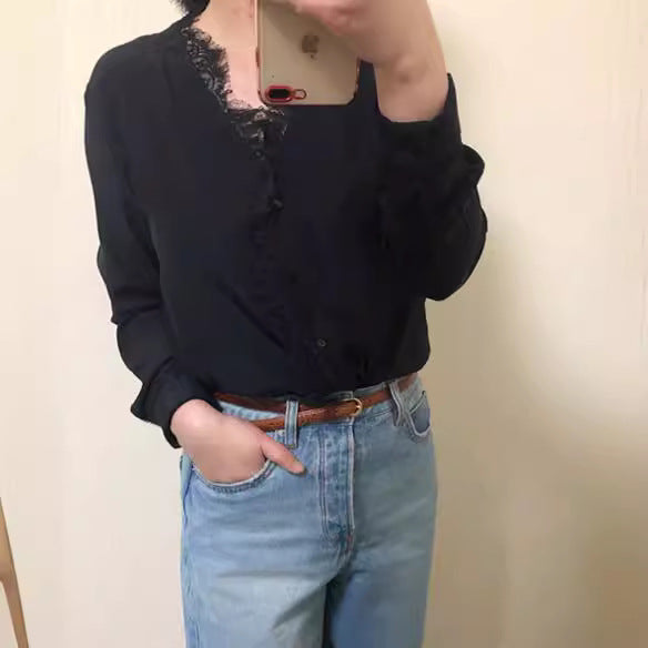 Damen Elegante Bluse mit Spitzenverzierung Echoarchiv
