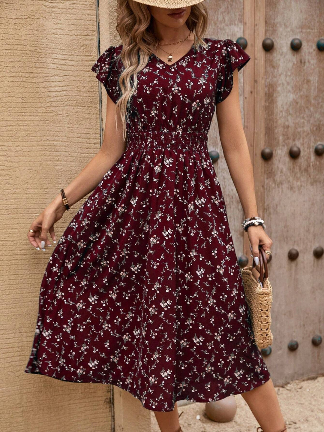 Damen Midikleid mit floralem Muster und Raffungen Echo Archiv