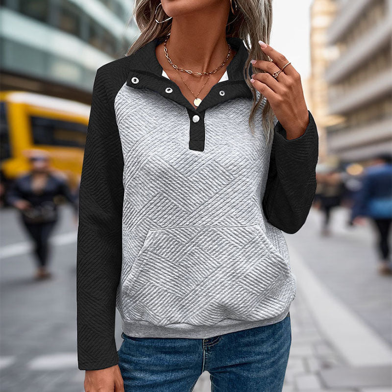 Damen Sportlicher Pullover mit Stehkragen und Knopfdetails Echo Archiv