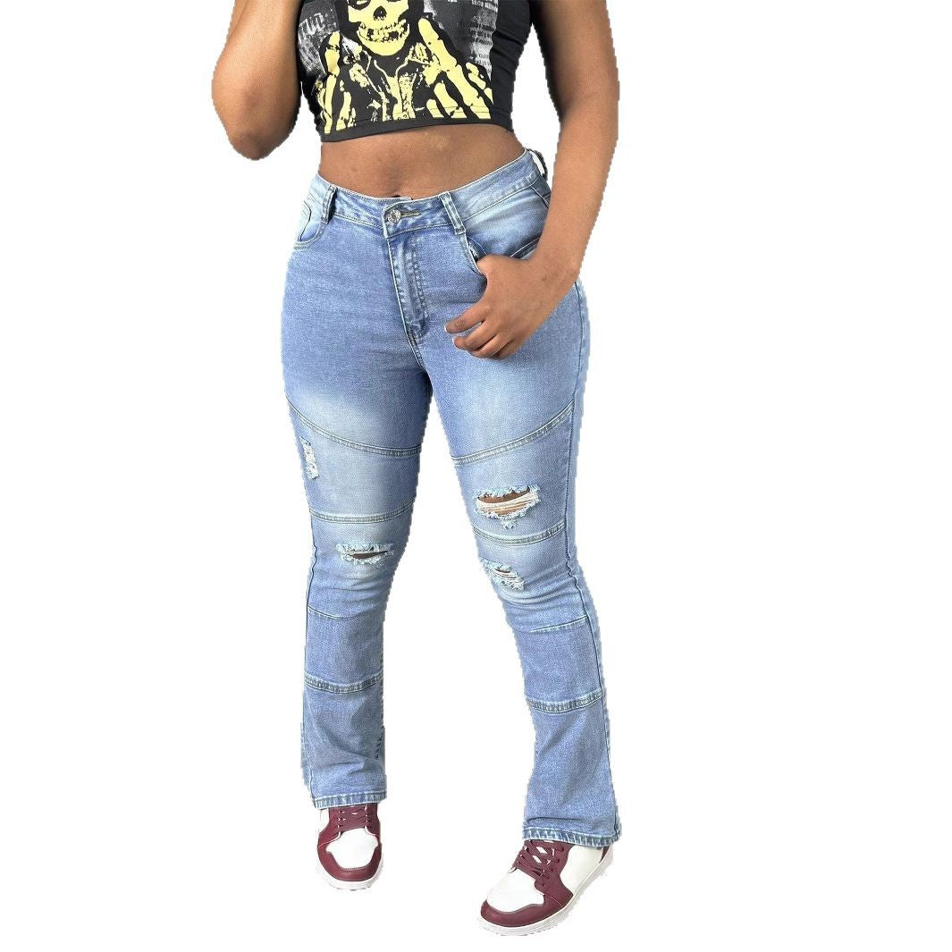 Damen Hochtaillierte Distressed Flared-Jeans mit Paneelnähten Echo Archiv