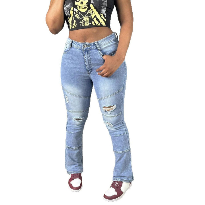 Damen Hochtaillierte Distressed Flared-Jeans mit Paneelnähten Echo Archiv