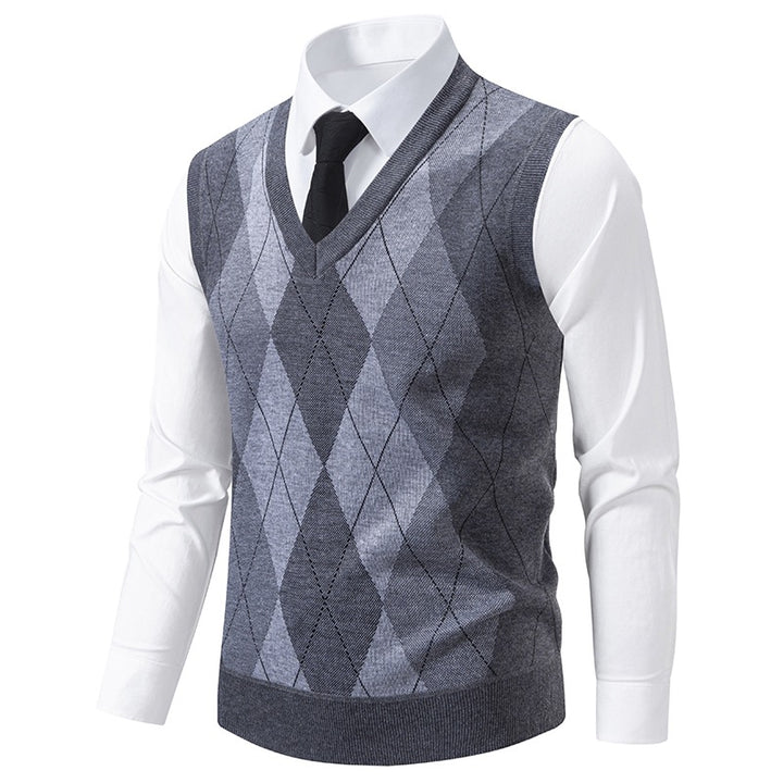 Herren V-Ausschnitt Strickpullover mit elegantem Rautenmuster Echoarchiv