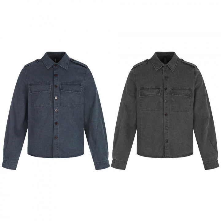 Damen Kastenförmige Overshirt-Jacke aus Denim mit Schulterklappen und aufgesetzten Brusttaschen Echo Archiv