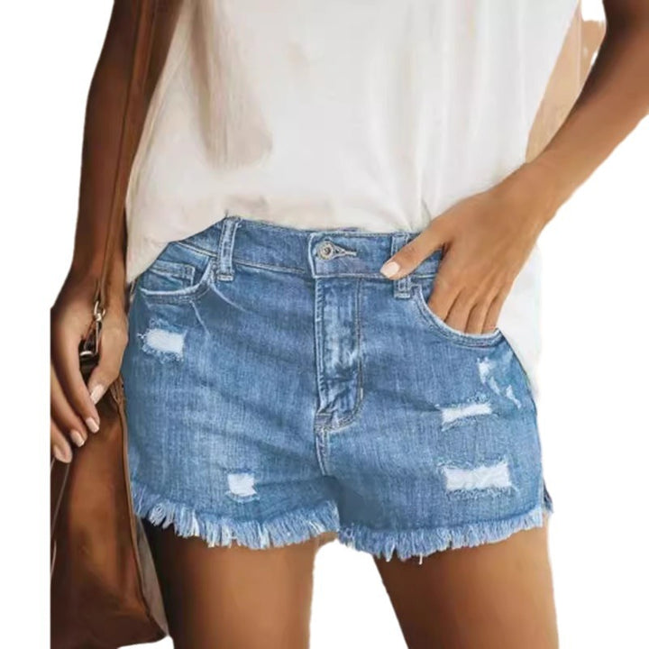 Damen Destroyed Denim-Shorts mit fransigem Saum und lässigem Schnitt Echo Archiv