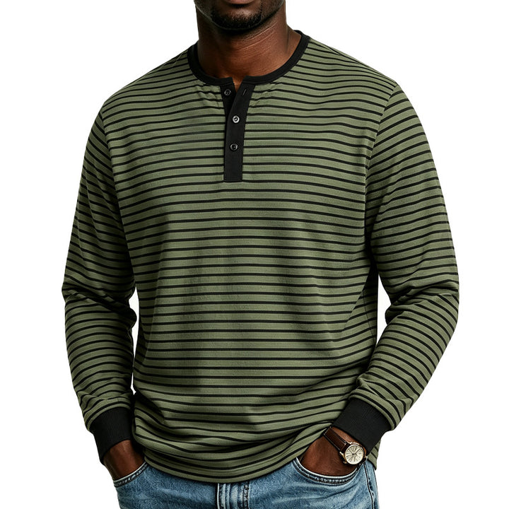 Herren Gestreiftes Langarm-Henleyshirt aus Baumwollmischung mit Knopfleiste Echoarchiv