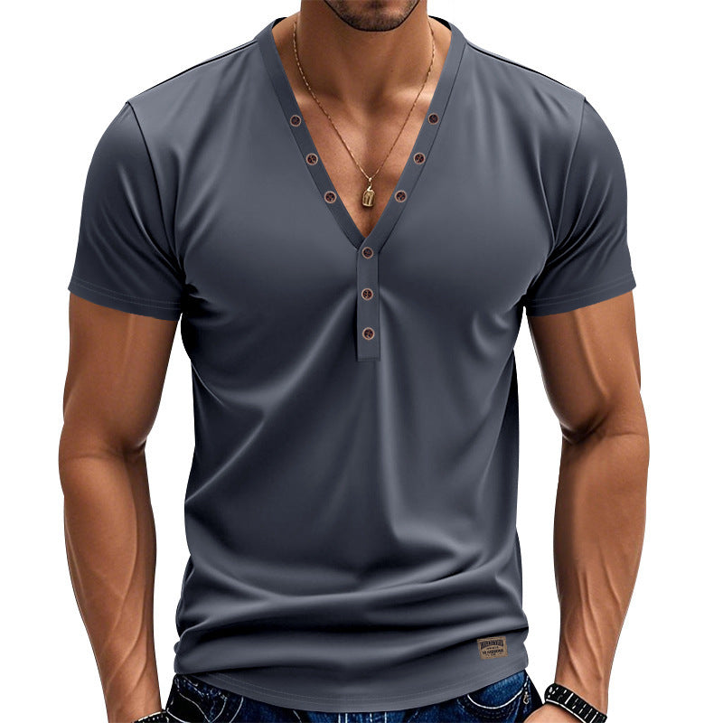 Herren nan athletisches schlank geschnittenes Henleyshirt mit verlängerter Knopfleiste und Baumwollstretch Echo Archiv