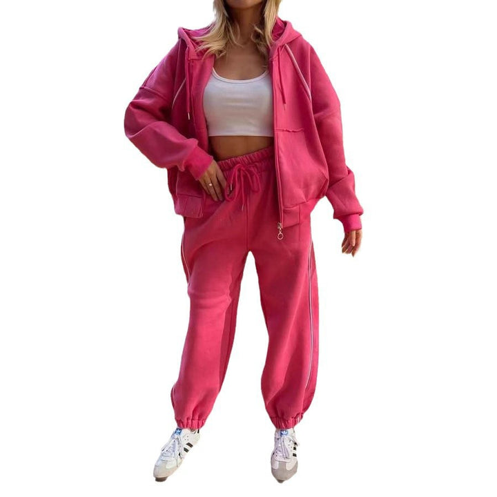 Damen nan kurzes Zip-Hoodie und Highwaist Jogginghose Set mit elastischem Komfortbund und seitlicher Paspel Echo Archiv