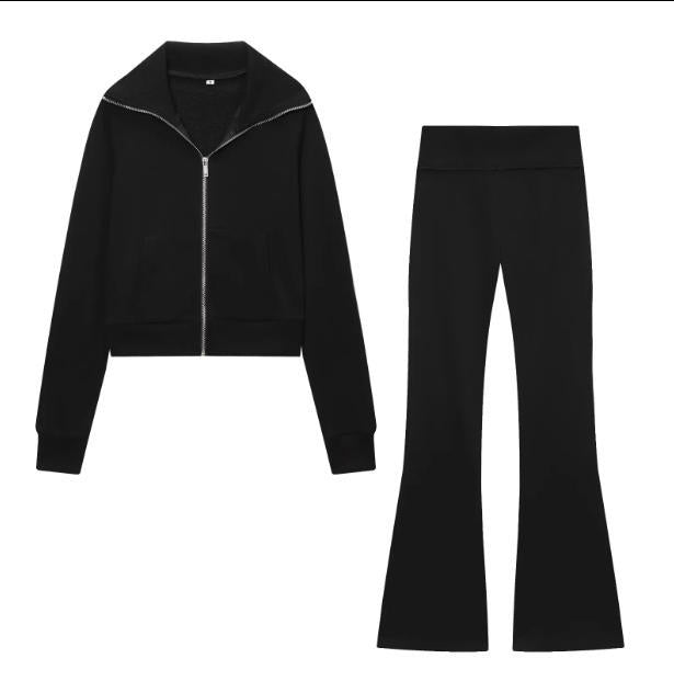 Damen 600+ hochtaillierte ausgestellte Jersey‑Hose mit Stretchbund Echo Archiv