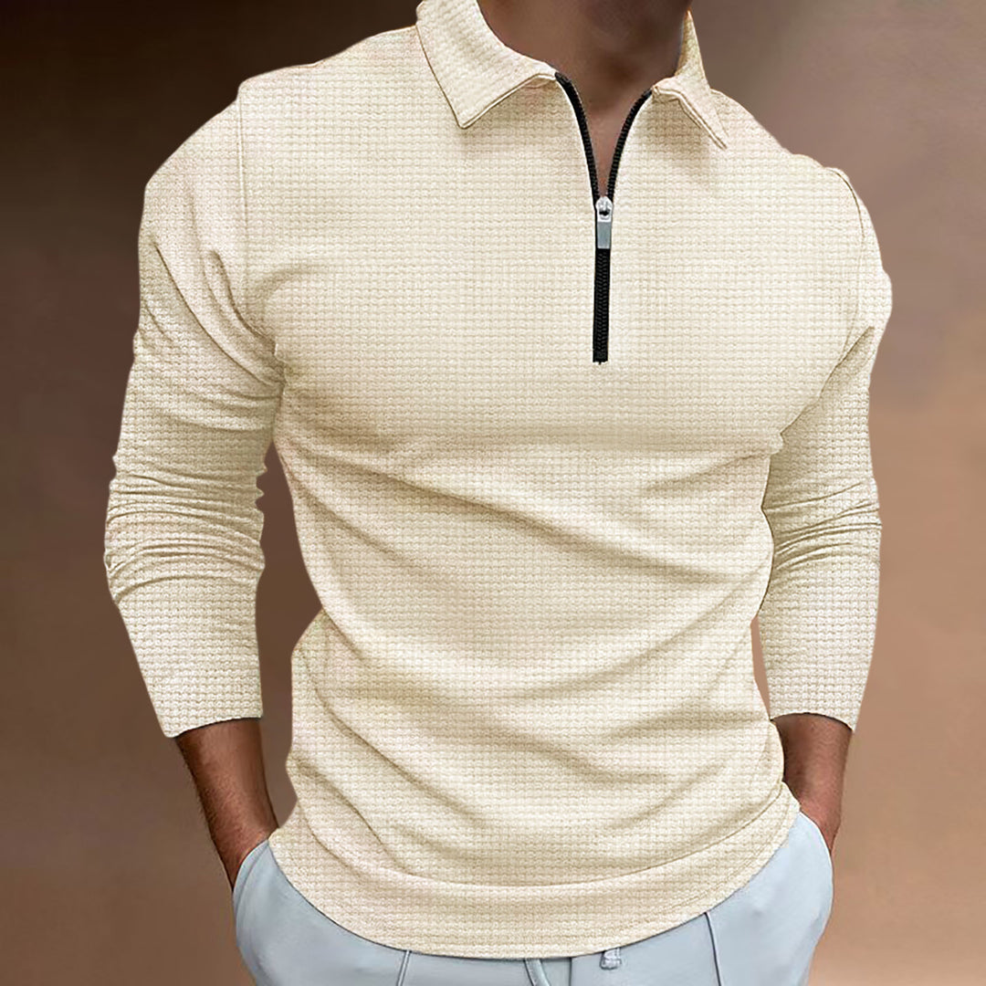 Herren Langarm Polo-Overhemd mit Reißverschluss und strukturiertem Design Echoarchiv