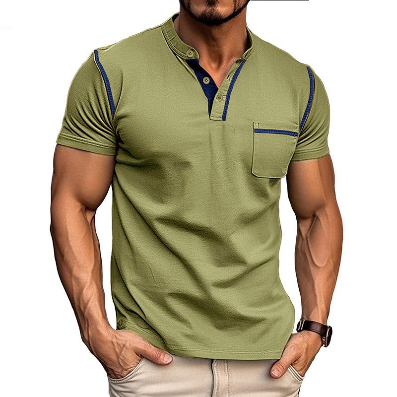 Herren modisches Polohemd mit Henley-Ausschnitt und Brusttasche Echoarchiv