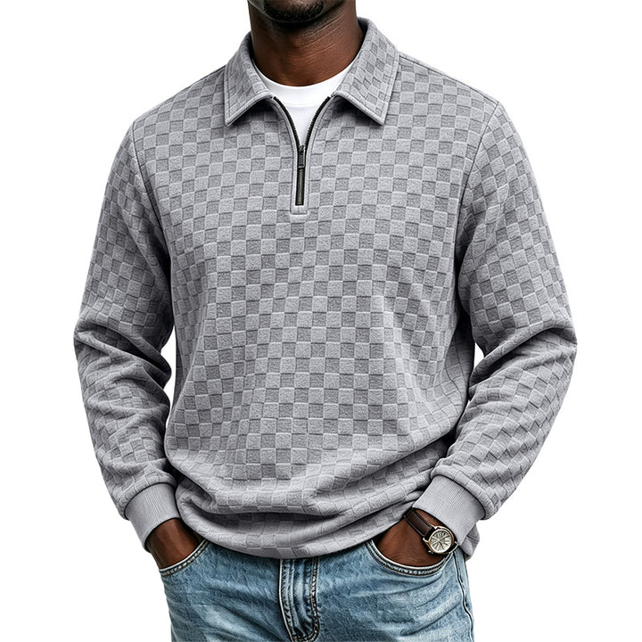 Herren Strukturierter Strickpullover mit Troyer-Kragen und halbem Reißverschluss Echoarchiv