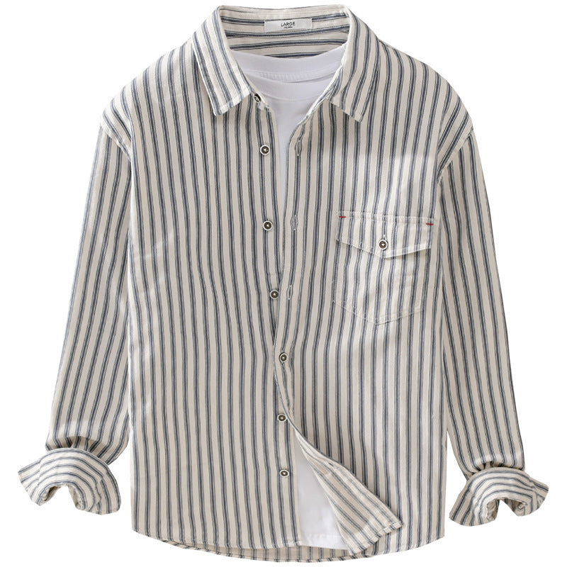 Herren Gestreiftes Overshirt aus leichter Baumwollmischung mit Brustklappe und Relaxed-Fit Echoarchiv