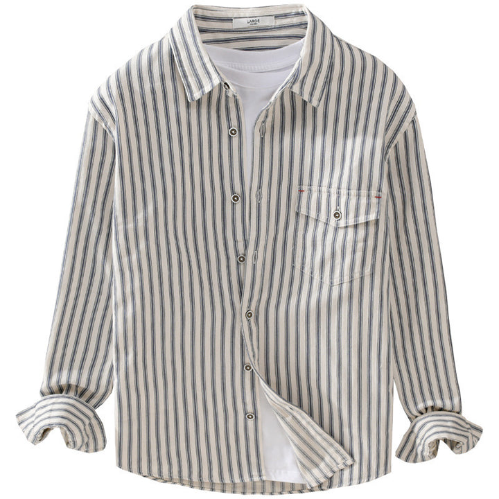 Herren Gestreiftes Overshirt aus leichter Baumwollmischung mit Brustklappe und Relaxed-Fit Echoarchiv