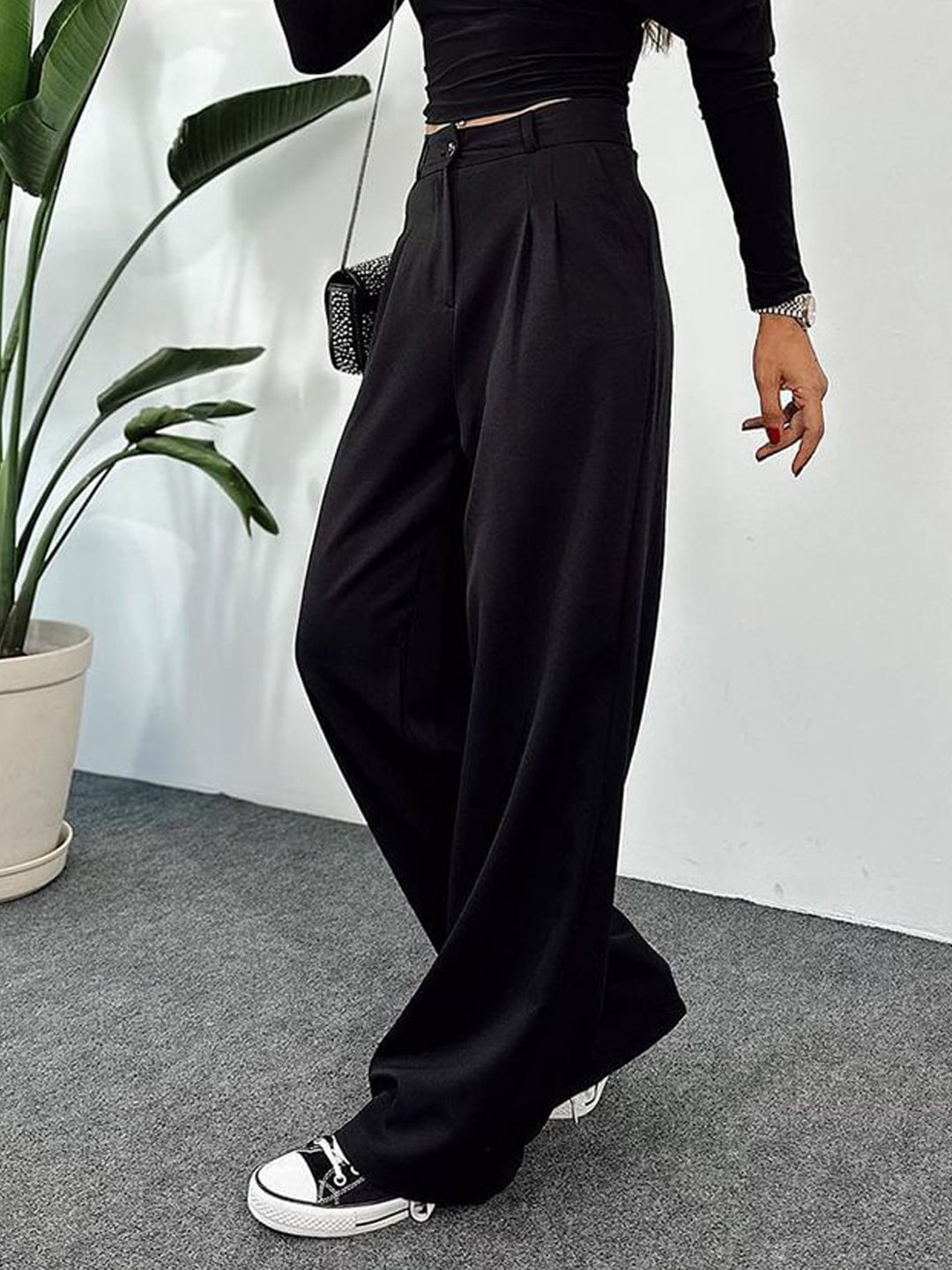 Damen Hochtaillierte weite Plissee-Hose mit weitem Bein – Avérine