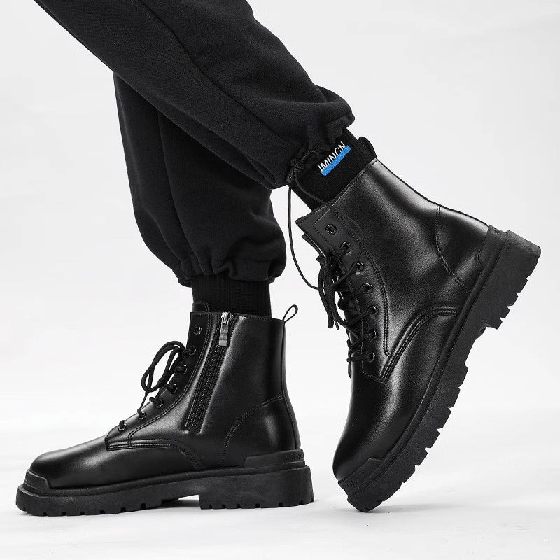 Damen Chunky Combat-Stiefel mit Reißverschluss, profilierter Gummisohle und Schnürung Echoarchiv