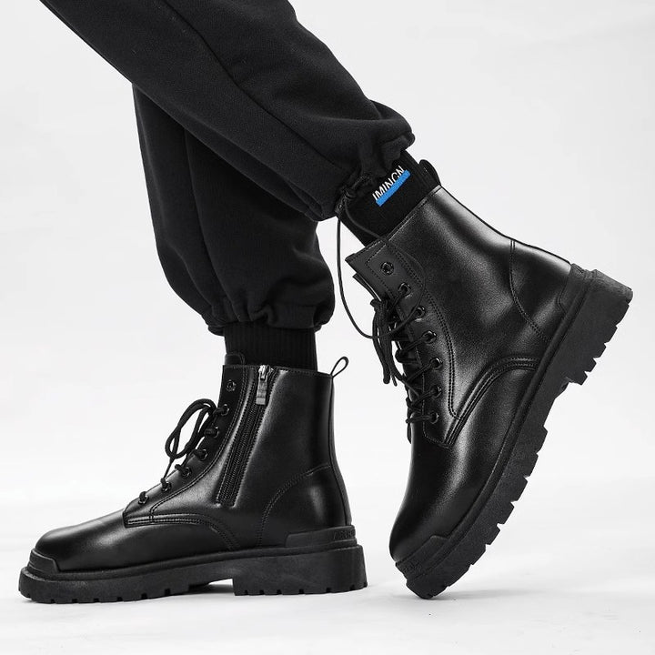 Damen Chunky Combat-Stiefel mit Reißverschluss, profilierter Gummisohle und Schnürung Echoarchiv