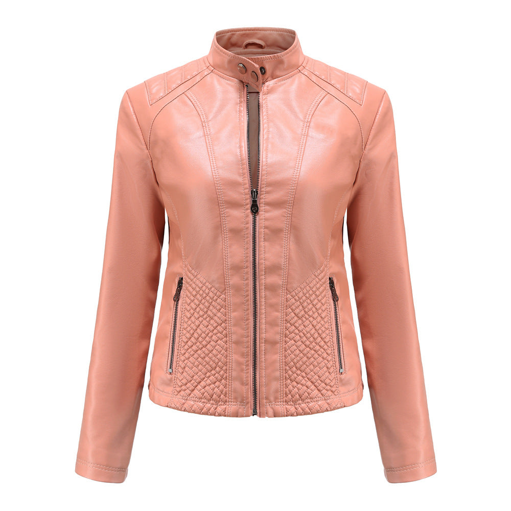 Damen nan taillierte Biker-Kunstlederjacke mit Stehkragen und gesteppter Seitenpartie Echo Archiv
