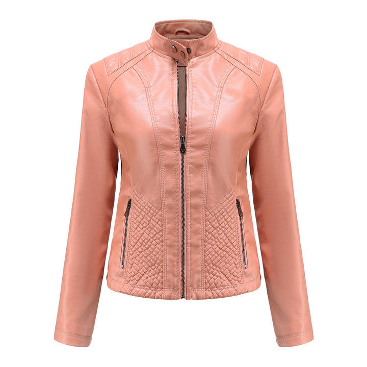 Damen nan taillierte Biker-Kunstlederjacke mit Stehkragen und gesteppter Seitenpartie Echo Archiv