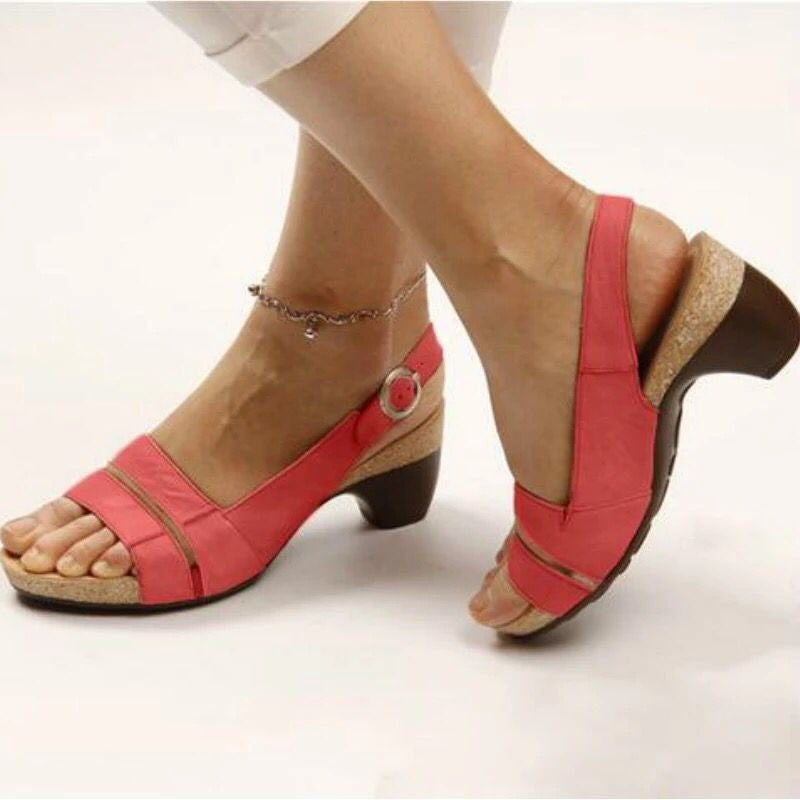 Damen nan Sandalette mit elastischem Fersenriemen ergonomischem Kork-Komfortfußbett und niedrigem geschwungenem Absatz Echo Archiv