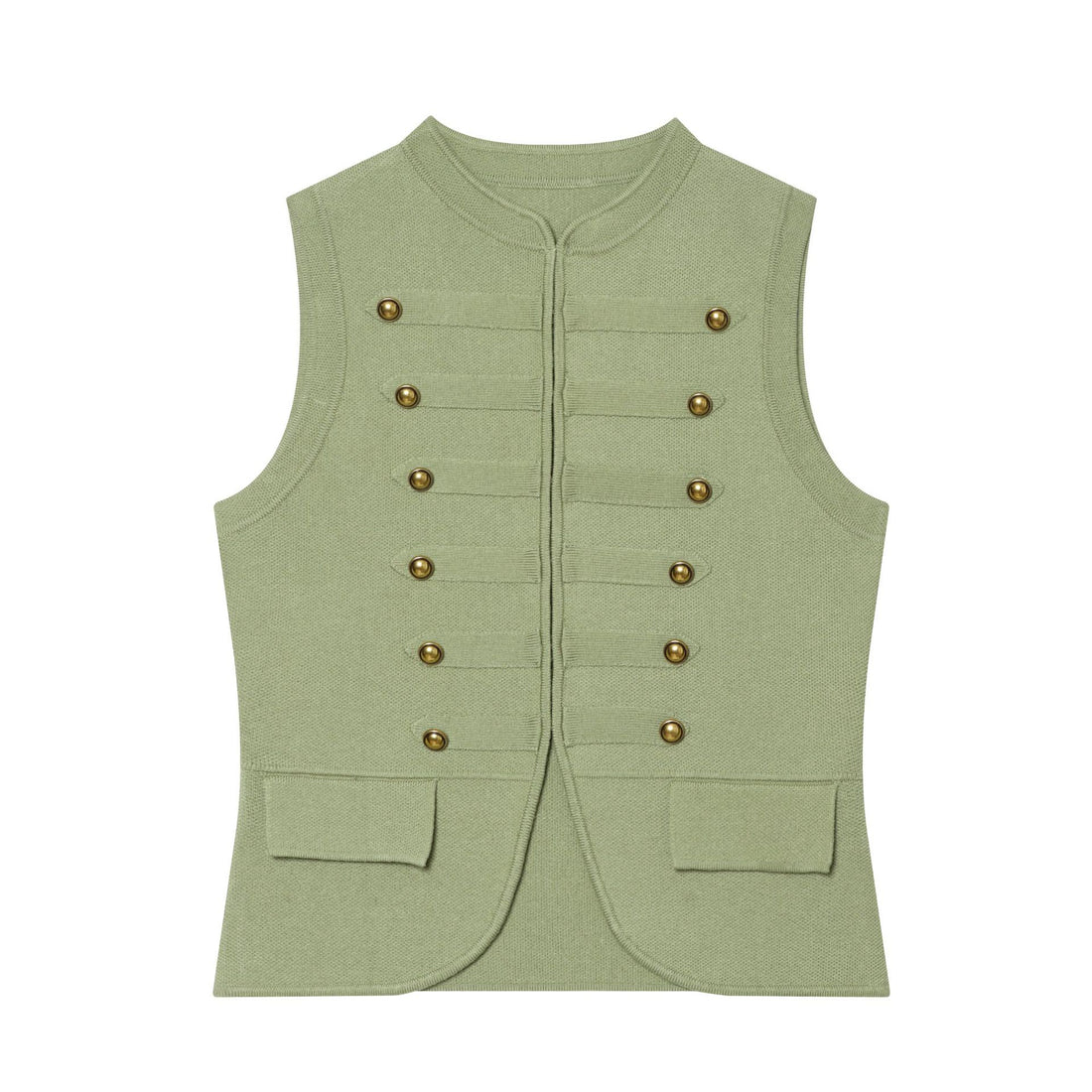 Damen Strickweste im Military‑Stil mit goldenen Zierknöpfen Echoarchiv